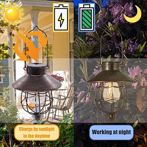 6 Pack Solar Lantern Hanging Waterproof Outdoor Metal Solar Lamp with Warm White Light Decorate for Yard Garden Pathway Patio Porch (6 Count)