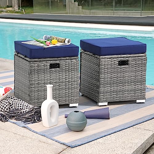 2 Piece Outdoor Patio Ottoman with Storage