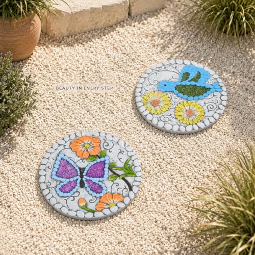 2 Pack Garden Stepping Stones 10 inch Round Cement Decorative Stones Pavers