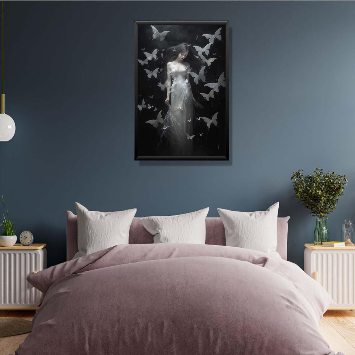 JFHCQJPK Vintage Gothic Feminine Canvas Wall Art Print Butterfly Poster Moody Female Wall Art Retro Artwork Dark College Decor for Home Bedroom8x12in Metal blackFramed