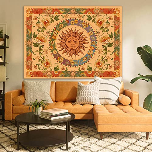 Vintage Sun Tapestry for Classroom Rainbow Boho 70s Sunshine Sunset Tapestries Wall Hanging Aesthetic Retro Tapestrys for Living Room Dorm