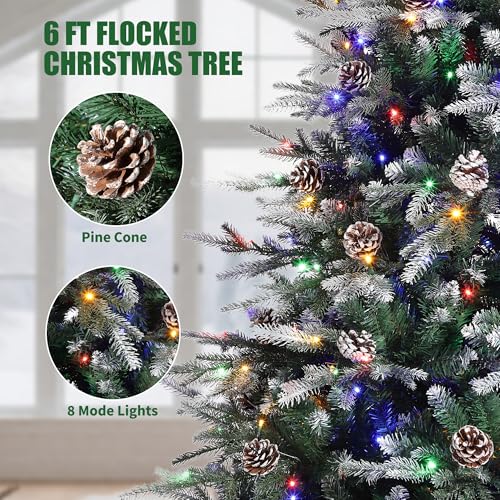 6 FT Snow Flocked Christmas Tree with 300 Warm Lights
