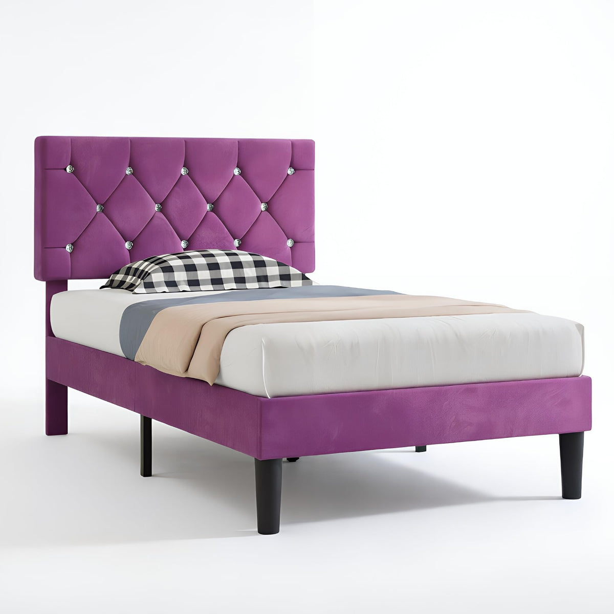 Twin Size Bed Frame with Diamond Tufted Headboard