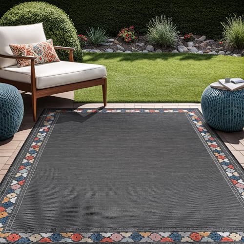 Outdoor Rug 4x6 Modern Bordered Area Rugs for Indoor and Outdoor Patio Easy to Clean Non Shedding Living Room Porch Garden Washable Outside Carpet