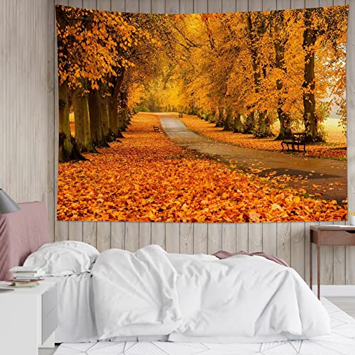 Fall Forest Tapestry Wall Hanging Autumn Natural Landscape Maple Tree with Vintage Road Fall Wall Hanging for Bedroom Living Room Dorm Home Party Holiday Decor 60x40 Inch