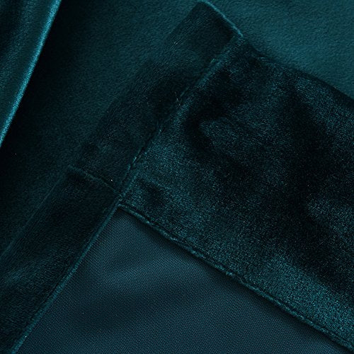 Super Soft Luxury Velvet Dark Green Blackout Energy Efficient Grommet Curtain Panel Drapes Peacock Blue 52Wx72L