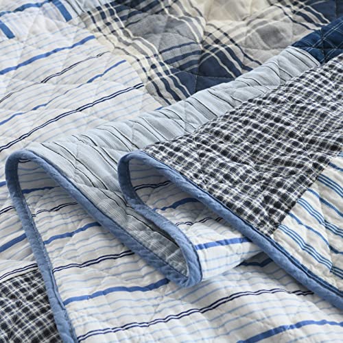 Queen Quilt Set Bedspread Reversible Plaid Grid Quilted Bedspread 3