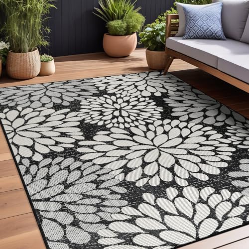 Outdoor Rug 5x7 Modern Exotic Tropical Leaf Area Rugs for Indoor and Outdoor Patio Deck Porch Garden Water Resistant Washable Outside Carpet
