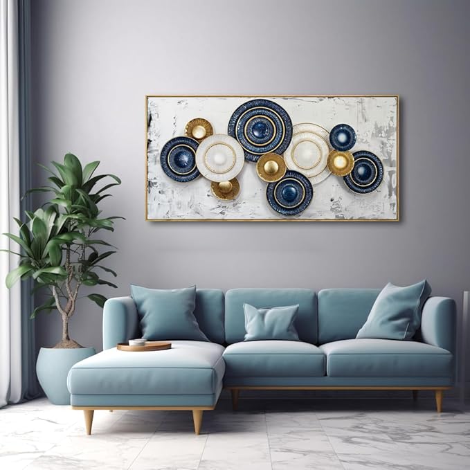 Wall Art Simple Wall Decor Blue and Yellow Canvas Painting Abstract Wall Art for Bedroom Living Room Dining Room Home Office Decor 30"x60" with Framed