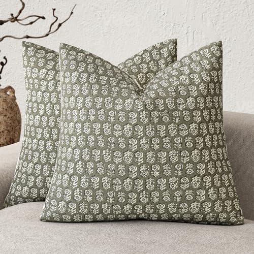 Decorative Floral Print Throw Pillow Covers 18×18 Sage Green (2 Count)