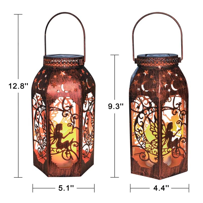 Solar Lanterns Outdoor Waterproof Fairy LED Metal Lantern Candle Glow (2 Count)