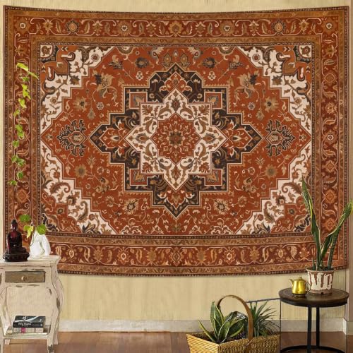 Vintage Floral Tapestry Wall Hanging Hippie Indian Bohemian Mandala Tapestry Aesthetic Retro Carpet Brown Large Tapestries for Mural Bedroom Living Room Dorm Decor 80 x 60 Inch