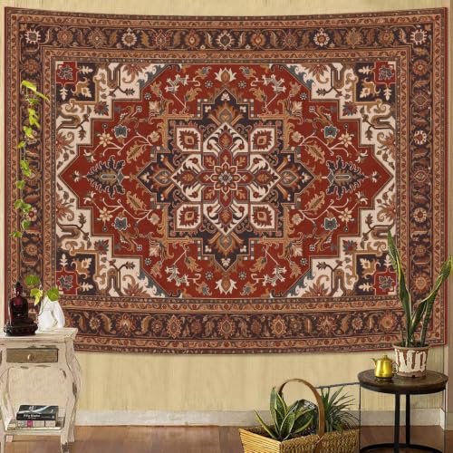 Vintage Floral Tapestry Wall Hanging Hippie Indian Bohemian Mandala Tapestry Aesthetic Retro Oriental Brown Small Tapestries for Mural Bedroom Living Room Dorm Decor 48 x 36 Inch