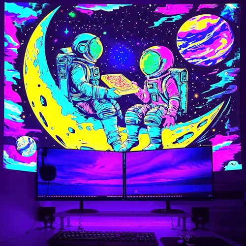 Blacklight Tapestry Astronaut Moon UV Backdrop 78 x 59 Inch