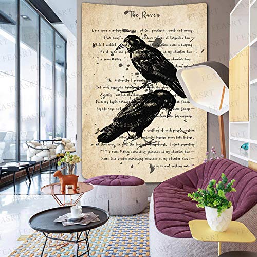 Raven Tapestry Wall Decor Vintage Poe Gothic Rustic Home Room Raven Wall Hanging 40x60inch for Living Room Bedroom Dormitory Office