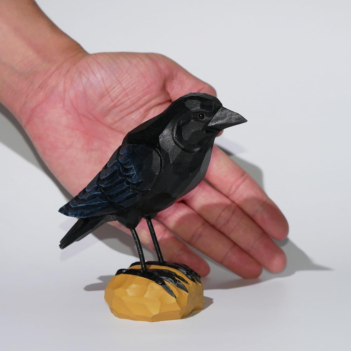 Wood Crow Figurine Black Raven Decor Small Animal Statues Carving Sculpture Ornament Bird Gifts - HavenBliss Decor