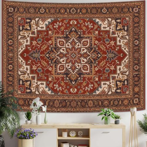 Vintage Floral Tapestry Wall Hanging Hippie Indian Bohemian Mandala Tapestry Aesthetic Retro Oriental Brown Small Tapestries for Mural Bedroom Living Room Dorm Decor 48 x 36 Inch