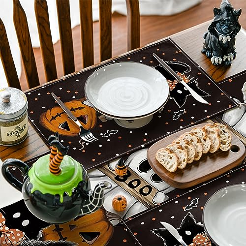 Polka Dot Ghost Pumpkin Cat Boo Halloween Placemats Set of 2 (2 Count)