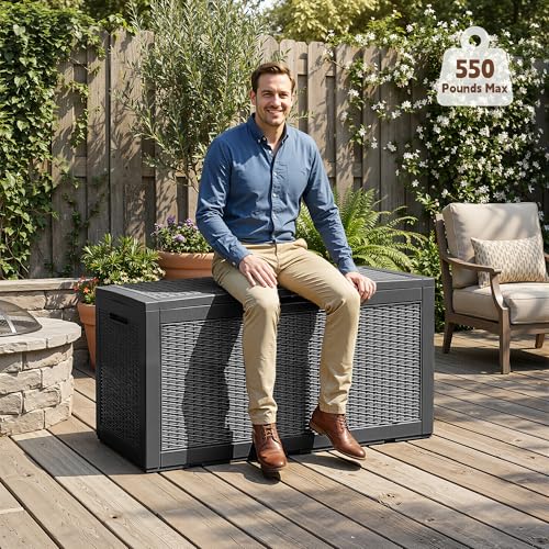 121 Gal Waterproof Outdoor Storage Box Lockable Deck Box