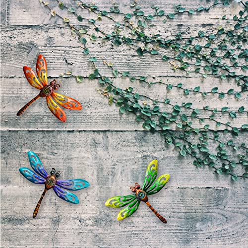 Metal Dragonfly Wall Decoration Garden Fence Outdoor Wall Art (3 Count)