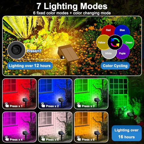Solar Color Changing Spot Lights Outdoor Waterproof Colored RGB Solar Powered Landscape Lights for Yard 7 Lighting Modes Multicolor Solar Spotlights for Pathway Garden Outside (10 Count)