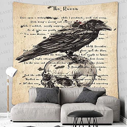 Raven Tapestry Ancient Hymn Wall Decor for Gothic Rustic Home Room