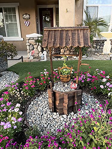 Garden Wooden Decor Rustic Wishing Well Planter Outdoor Home Décor for Patio