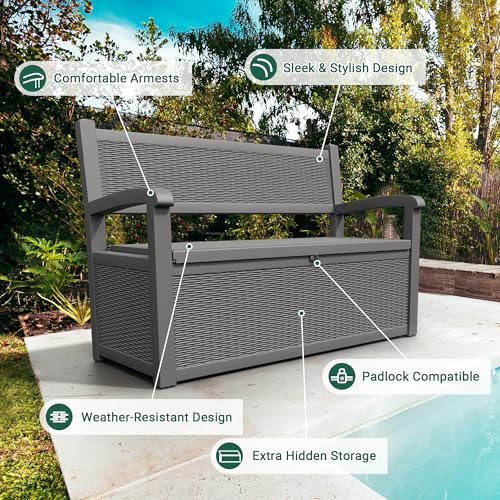70 Gallon Outdoor Storage Bench Deck Box Lockable for Patio Furniture