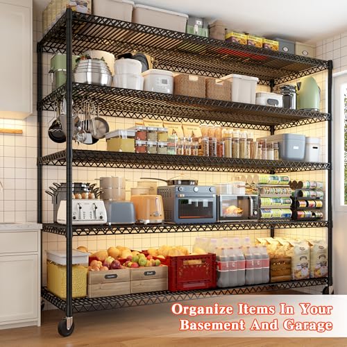 Storage Shelves 3200 LBS Capacity Wire Shelving with Wheels Heavy Duty Metal Shelf for Warehouses (2 Count)