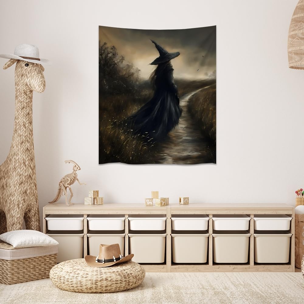 Mystic Gothic Tapestry Witchy Halloween Decor Vintage Dark Academia Bedroom Tapestries Retro Art Aesthetic Wall Tapestry for Bedroom Dorm Living Room white
