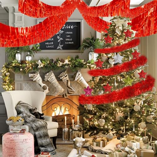 Red Foil Fringe Garland 10FT 2packs for Parade Float Decorations (20 Foot)