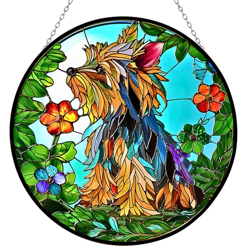 Yorkie Stained Glass Suncather Window Hangings
