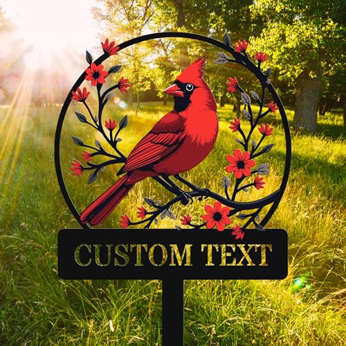 Personalized 12in Name Garden Cardinal Metal Signs with Stake