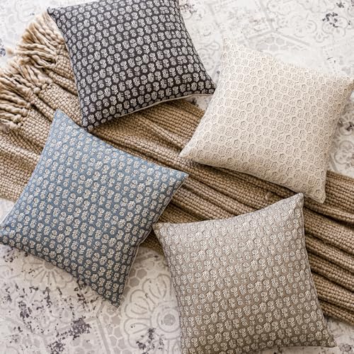 Decorative Floral Print Throw Pillow Covers 24×24 Ivory Beige (2 Count)