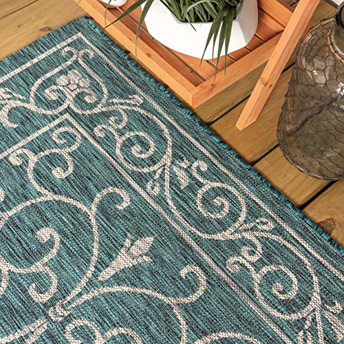 Vintage Filigree Indoor Outdoor Area Rug 3X5 Teal