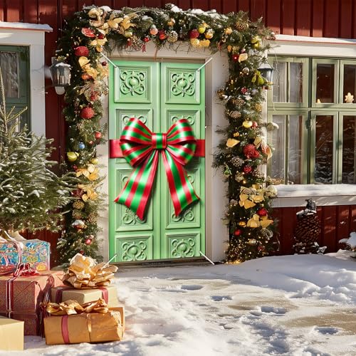 Christmas Door Cover Green Red 35x71 Inch Polyester