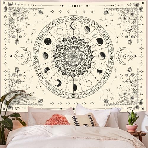 Mandala Moon Tapestry Boho Tapestry for Bedroom Black and White Tapestries Wall Hanging Living Room Wall Art and Home Decor 60x80