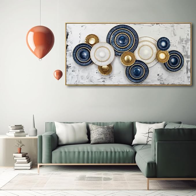 Wall Art Simple Wall Decor Blue and Yellow Canvas Painting Abstract Wall Art for Bedroom Living Room Dining Room Home Office Decor 30"x60" with Framed