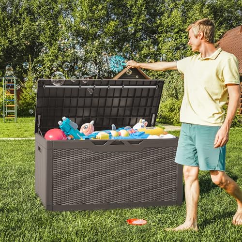 100 Gallon Resin Deck Box Large Outdoor Storage with Cushions for Patio Furniture