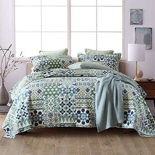Cotton Bedspread Quilt Sets Reversible Coverlet Sets Comforters Vintage Bohemian Patchwork Bedspread (3 Count)