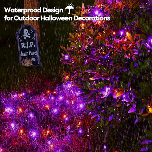 Halloween Lights Outdoor 200LED 8.4ft x 5.2ft Orange Purple Halloween Net Lights with 8 Modes