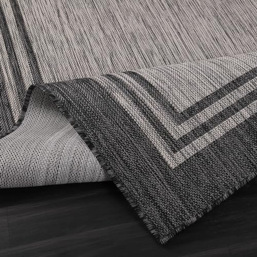 Bordered Outdoor Rug 8x10 Washable Outside Carpet for Indoor Patio Porch Waterproof Easy Cleaning Non Shedding Area Rugs Dark Gray 8 x 10