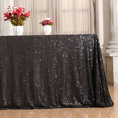 Sequin Tablecloth 60x102 Inch Black for Halloween Wedding Party