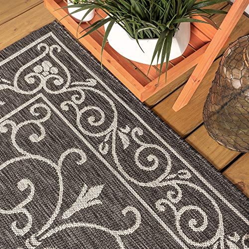 Vintage Filigree Indoor Outdoor Round Area Rug 8 Ft Black