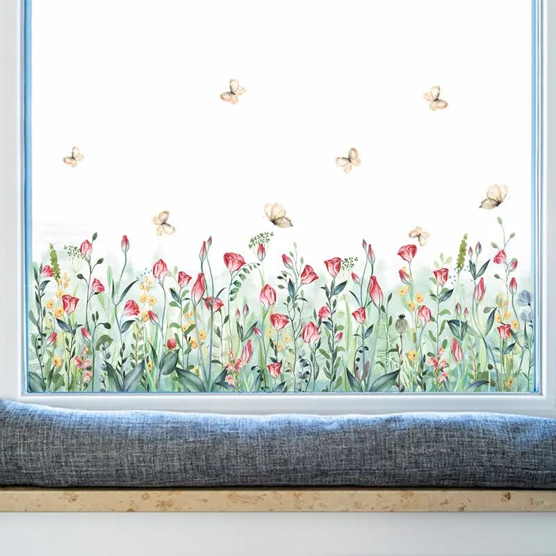 Set of 28x20 Inch Size Hello Spring Summer Window Cling Sticker Tulip (93 Count)