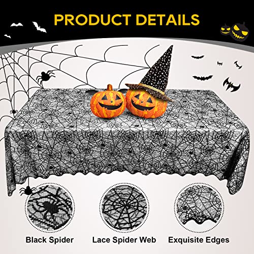 Black Lace Spider Web Halloween Tablecloth Rectangle 60x84 Inch