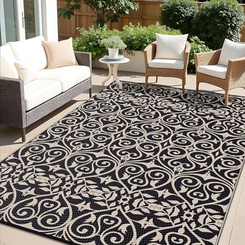 Outdoor Rug 8x10 ft Waterproof Reversible Floral Mat