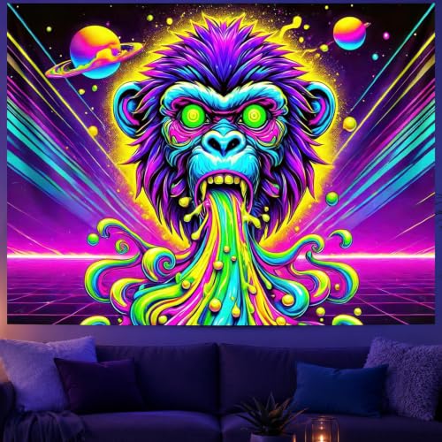 Blacklight Tapestry Gorilla Monkey Room Decor 78 x 59 Inch