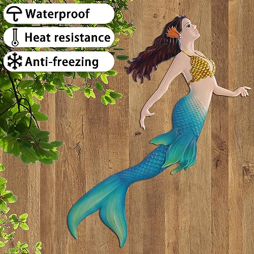 Metal Mermaid Sea Wall Decor Outdoor Garden Hanging Art Sculptures Home Ocean Theme Decorations for Kitchen Bathroom and Pool