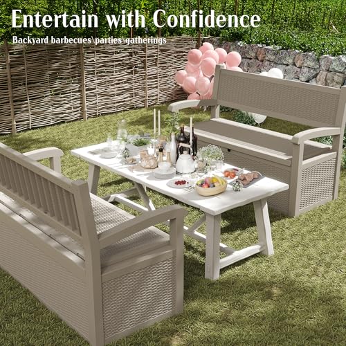 80 Gallon Outdoor Storage Bench Lockable Deck Box Outdoor Storage Box Waterproof for Patio